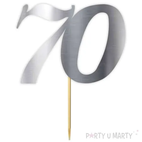 topper papierowy liczba 70 srebrny metalic 18 cm