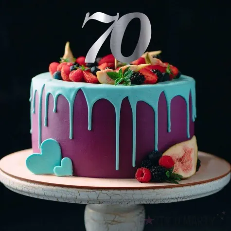 topper papierowy liczba 70 srebrny metalic 18 cm