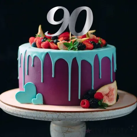 topper papierowy liczba 90 srebrny metalic 18 cm