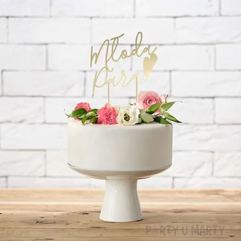 topper papierowy mloda para zlota partydeco 22 5 cm