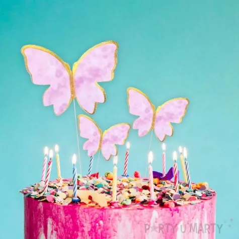 topper papierowy motylki rozowo zloty 10 szt