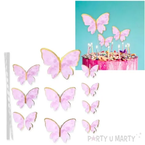 topper papierowy motylki rozowo zloty 10 szt