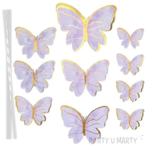 topper papierowy motylki w paski fioletowo zloty 10 szt