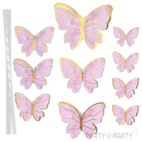 topper papierowy motylki w paski rozowo zloty 10 szt