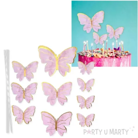 topper papierowy motylki w paski rozowo zloty 10 szt