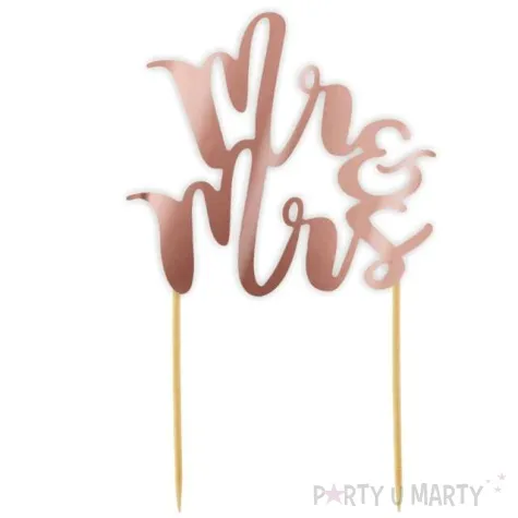 topper papierowy mr mrs rose gold metalic 12x20 cm