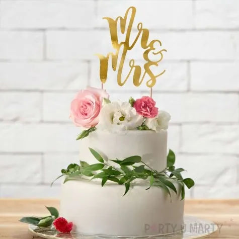 topper papierowy mr mrs zloty metalic 12x20 cm