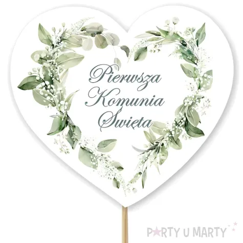 topper papierowy na tort eukaliptusowe serce dekoracja na komunie swieta 20 x 10 cm