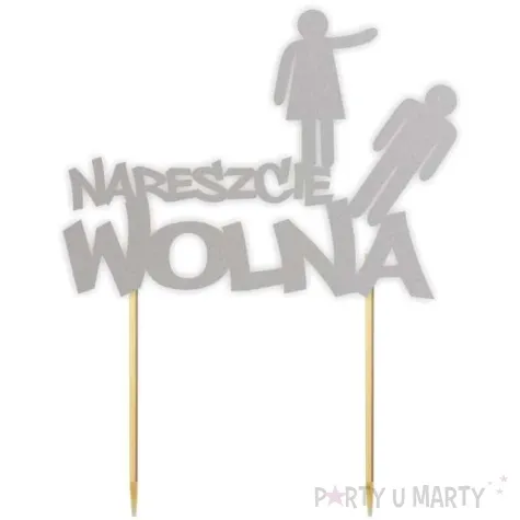 topper papierowy nareszcie wolna srebrny 15 x 19 5 cm