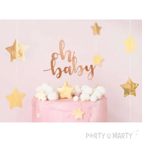 topper papierowy oh baby rozowy zloty partydeco 25 cm