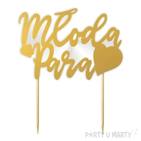 topper papierowy para mloda serce zloty 14 x 16 cm