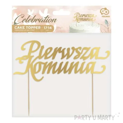 topper papierowy pierwsza komunia zloty godan 17x14 cm