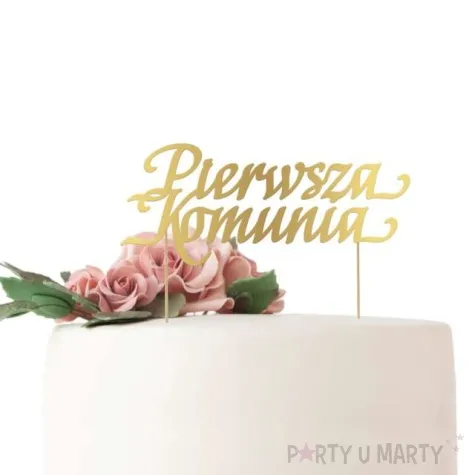 topper papierowy pierwsza komunia zloty godan 17x14 cm