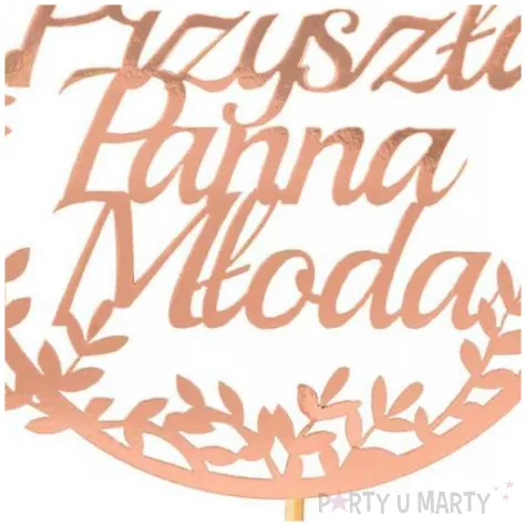 topper papierowy przyszla panna mloda listki rose gold partycollection 10 x 28 cm
