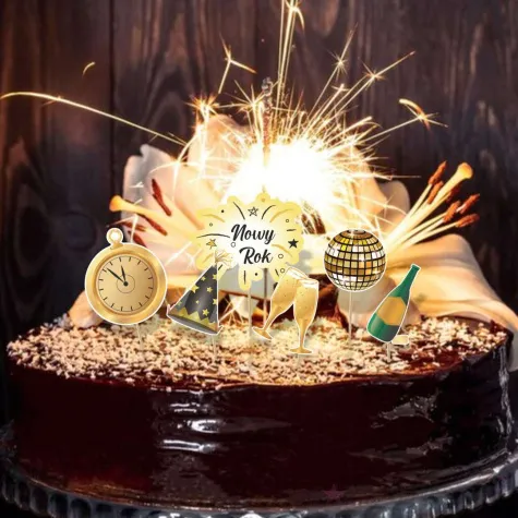 topper papierowy szampanski nowy rok zloto czarny 6 szt