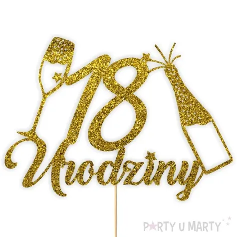 topper papierowy szampanskie 18 urodziny zloty brokat 15 x 19 cm