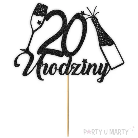 topper papierowy szampanskie 20 urodziny czarny brokat 15 x 19 cm