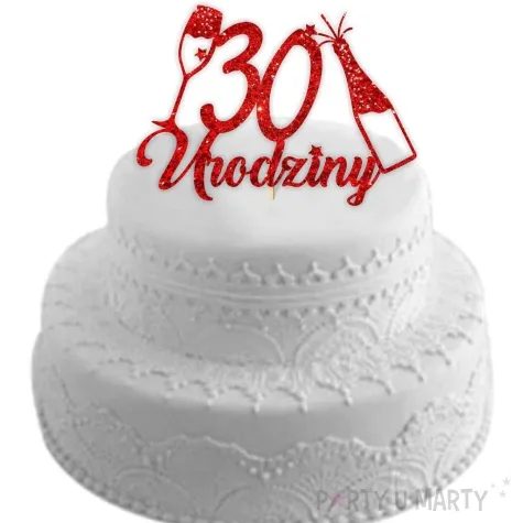 topper papierowy szampanskie 30 urodziny czerwony brokat 15 x 19 cm