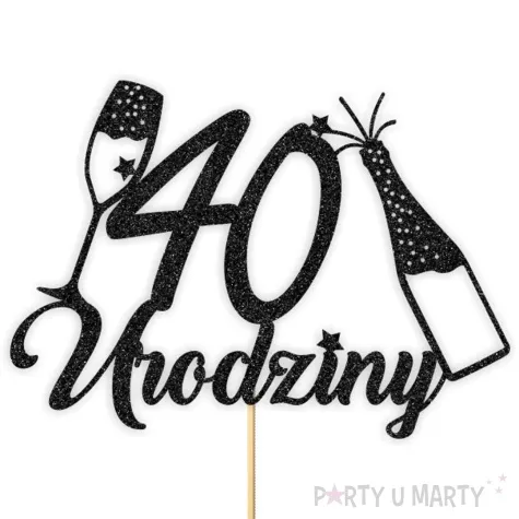topper papierowy szampanskie 40 urodziny czarny brokat 15 x 19 cm