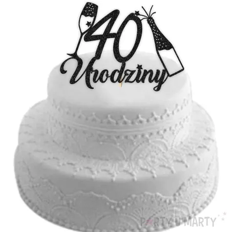 topper papierowy szampanskie 40 urodziny czarny brokat 15 x 19 cm