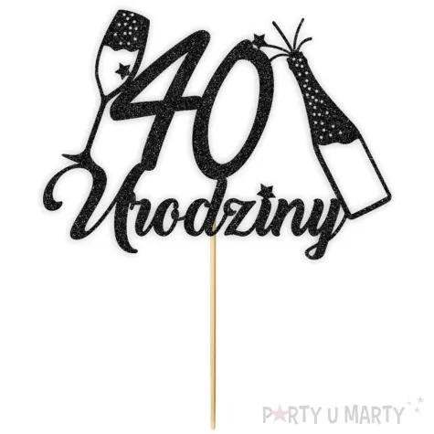 topper papierowy szampanskie 40 urodziny czarny brokat 15 x 19 cm