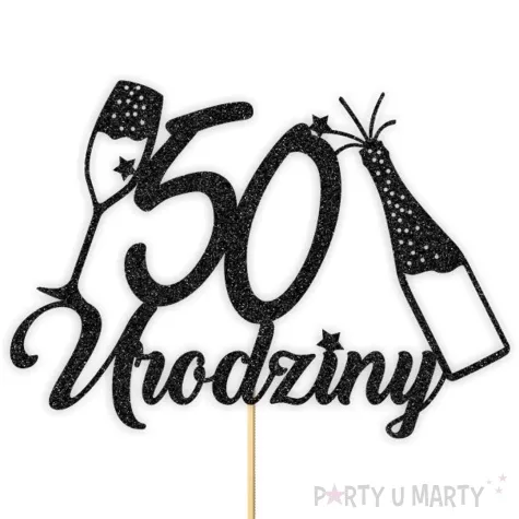 topper papierowy szampanskie 50 urodziny czarny brokat 15 x 19 cm