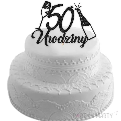 topper papierowy szampanskie 50 urodziny czarny brokat 15 x 19 cm