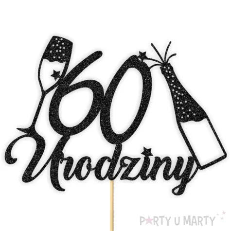 topper papierowy szampanskie 60 urodziny czarny brokat 15 x 19 cm