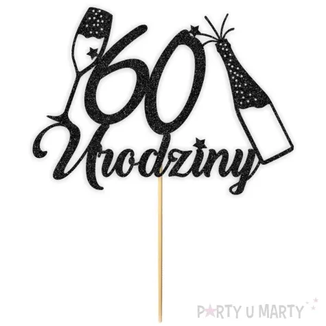 topper papierowy szampanskie 60 urodziny czarny brokat 15 x 19 cm
