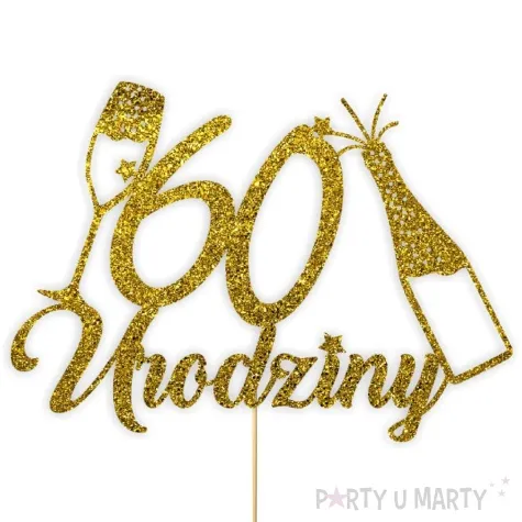 topper papierowy szampanskie 60 urodziny zloty brokat 15 x 19 cm