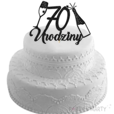topper papierowy szampanskie 70 urodziny czarny brokat 15 x 19 cm