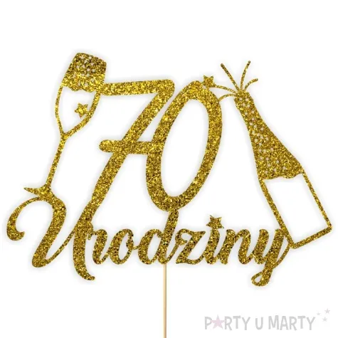 topper papierowy szampanskie 70 urodziny zloty brokat 15 x 19 cm