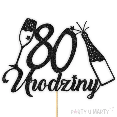 topper papierowy szampanskie 80 urodziny czarny brokat 15 x 19 cm