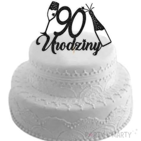 topper papierowy szampanskie 90 urodziny czarny brokat 15 x 19 cm
