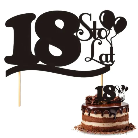 topper papierowy urodziny 18 czarna 17 cm