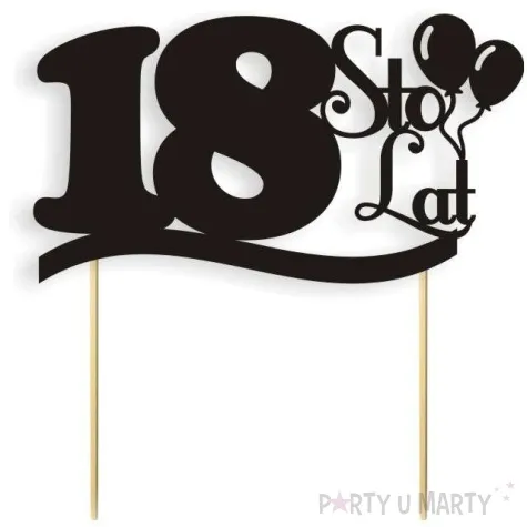 topper papierowy urodziny 18 czarna 17 cm