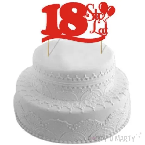 topper papierowy urodziny 18 czerwona 17 cm