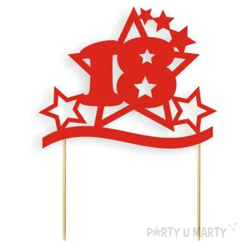 topper papierowy urodziny 18 stars czerwona 17 cm