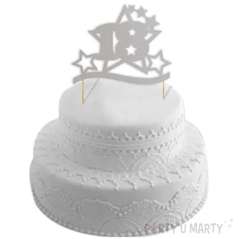 topper papierowy urodziny 18 stars srebrna 17 cm