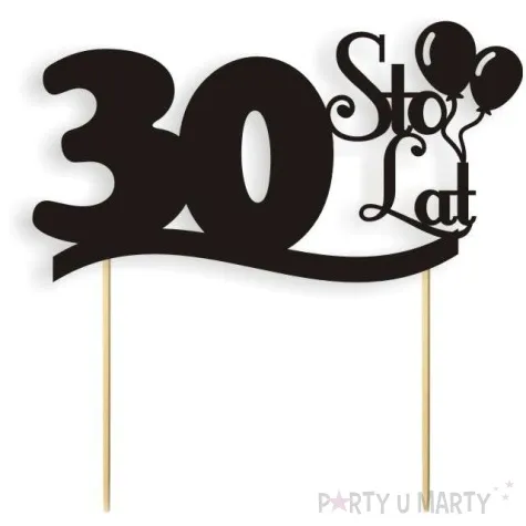 topper papierowy urodziny 30 czarna 17 cm