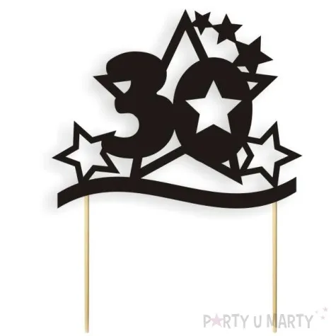 topper papierowy urodziny 30 stars czarna 17 cm