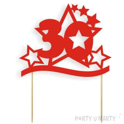 topper papierowy urodziny 30 stars czerwona 17 cm