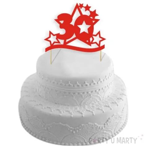 topper papierowy urodziny 30 stars czerwona 17 cm