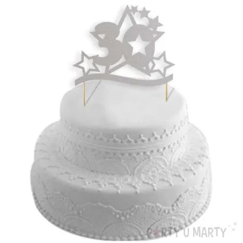 topper papierowy urodziny 30 stars srebrna 17 cm