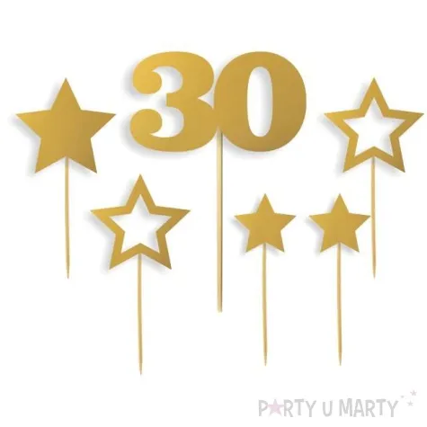 topper papierowy urodziny 30 zestaw zlota 6 szt