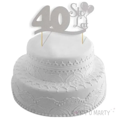 topper papierowy urodziny 40 srebrna 17 cm