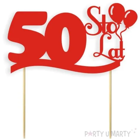 topper papierowy urodziny 50 czerwona 17 cm