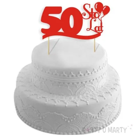 topper papierowy urodziny 50 czerwona 17 cm