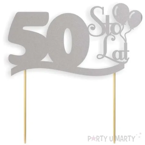 topper papierowy urodziny 50 srebrna 17 cm