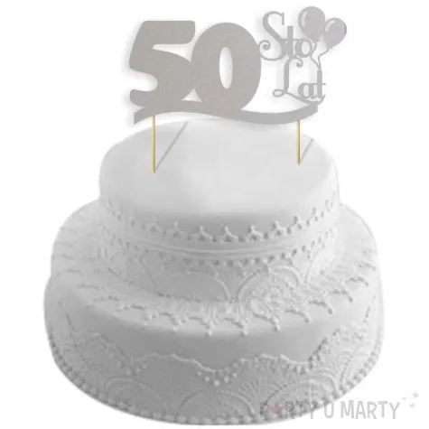 topper papierowy urodziny 50 srebrna 17 cm